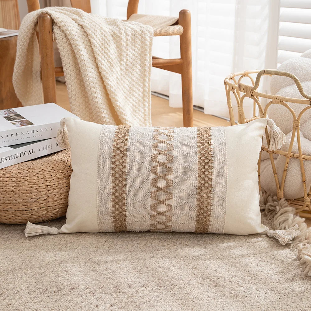 30x50/45x45cm Bohemian Linen Embroidered Fringed Throw Pillow Cover Waist Light Luxury Cushion Cover Pillowcase Home Decor