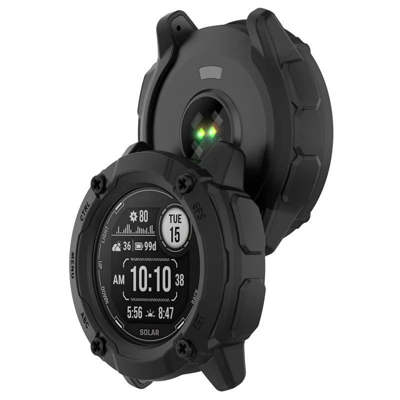 For Garmin Instinct 2X Solar Sports Tactical Case Smart watch Soft TPU Half Cover Protective Bumper Screen Protector Dust Plug