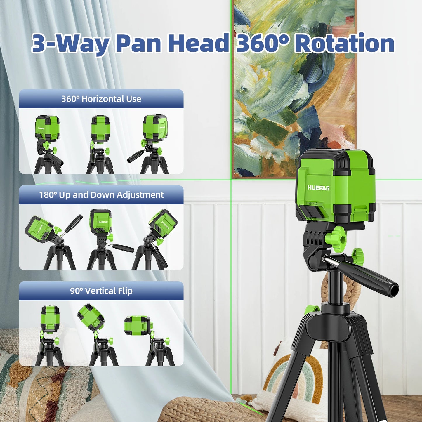 Huepar Multifunction Laser Level Tripod 1.52M With 360° Rotation Pan Head & Level Bubble Adjustable Stand For Laser Meter,Camera
