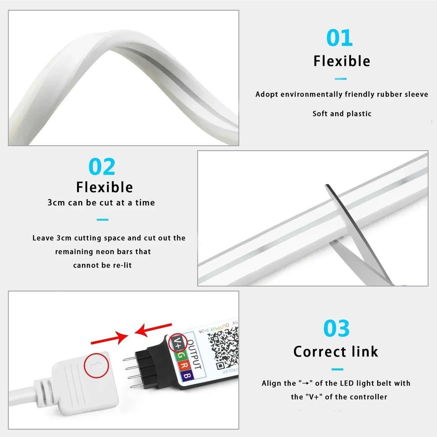 RGB Neon LED Strip 24key Remote Control Music Sync Power Waterproof Decor Remote Control Flexible Ribbon for Home Decor Lighting