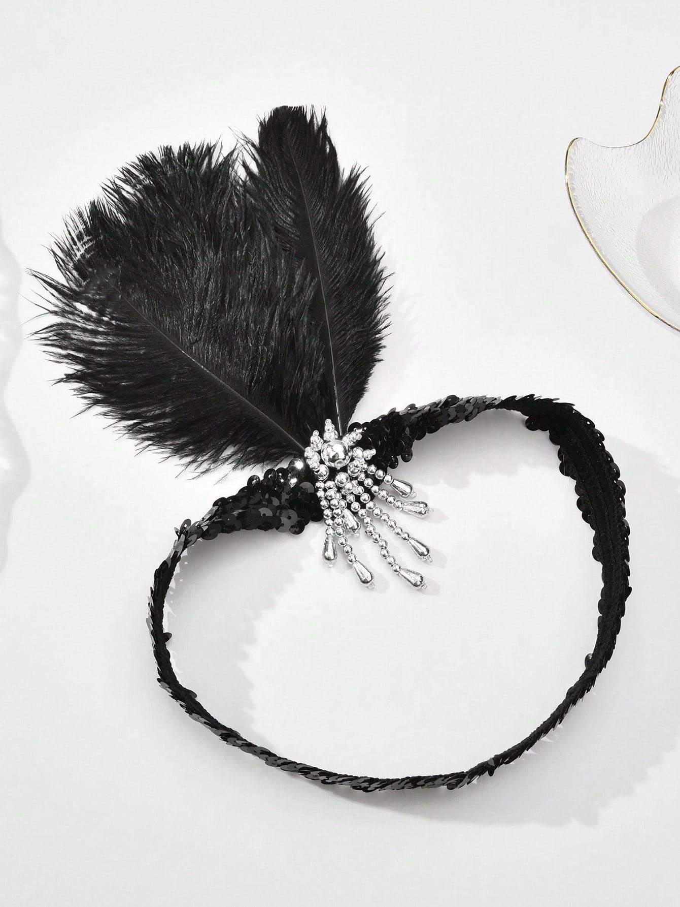 Headband 1920s Makeup Ball Decoration Feather Headband Gatsby Single Party Ladies Headwear Dress Up Feather Headband