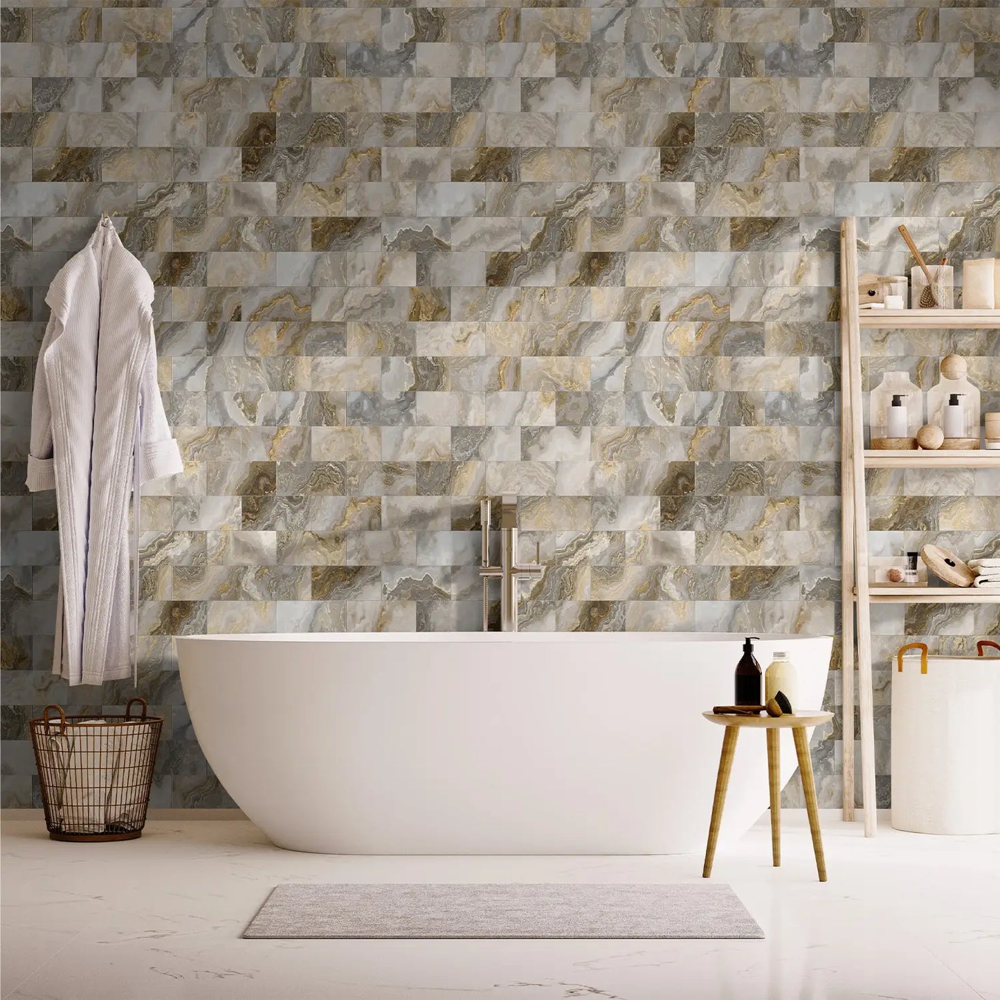 Marble Pattern Wall Sticker, 16/32/64pcs Peel & StickWall Decal, Waterproof Decorative Sticker For Home
