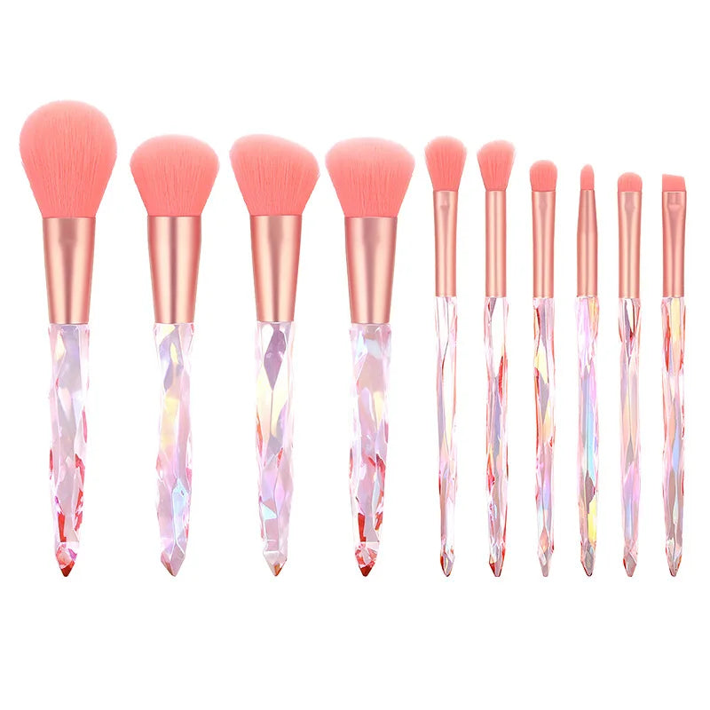 Makeup Brush Set 10Pcs Crystal Eyebrow Shadow Lip Pencil Blush Cosmetic Brushes Transparent Diamond Handle Novice Beauty Tools