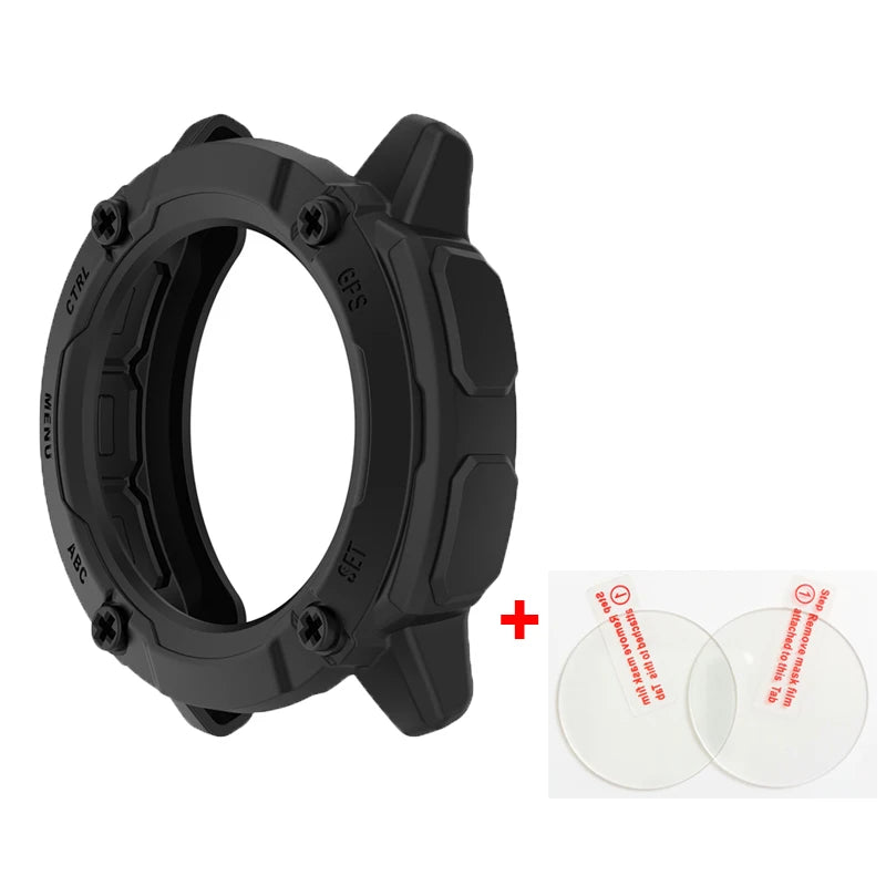 For Garmin Instinct 2X Solar Sports Tactical Case Smart watch Soft TPU Half Cover Protective Bumper Screen Protector Dust Plug