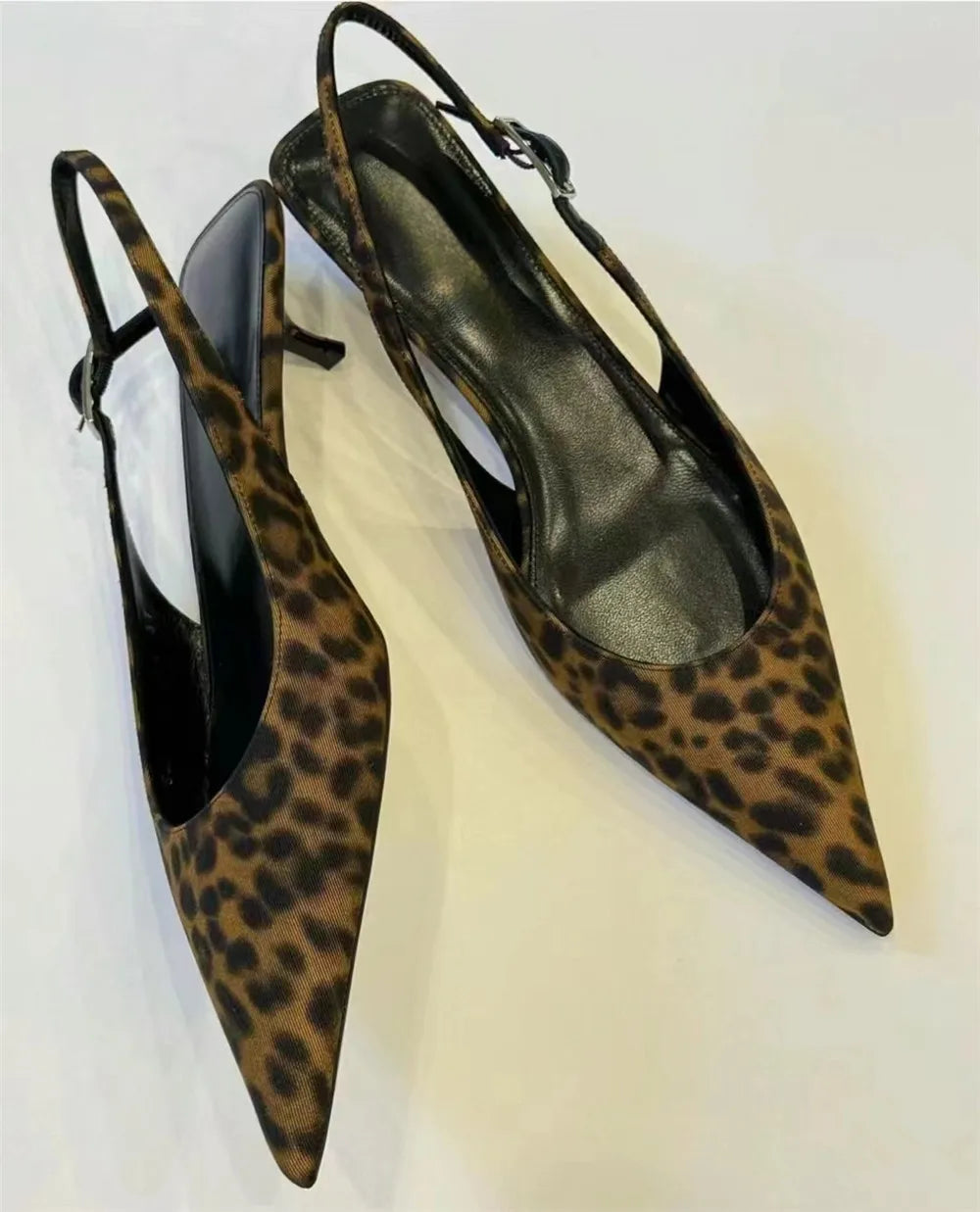 FEDONAS Ins Women Kitten Heels Slingbacks Sandals Leopard Genuine Leather Pointed Toe Party Wedding Shoes Woman Quality Pumps