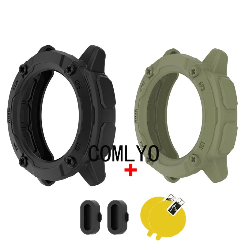 For Garmin Instinct 2X Solar Sports Tactical Case Smart watch Soft TPU Half Cover Protective Bumper Screen Protector Dust Plug