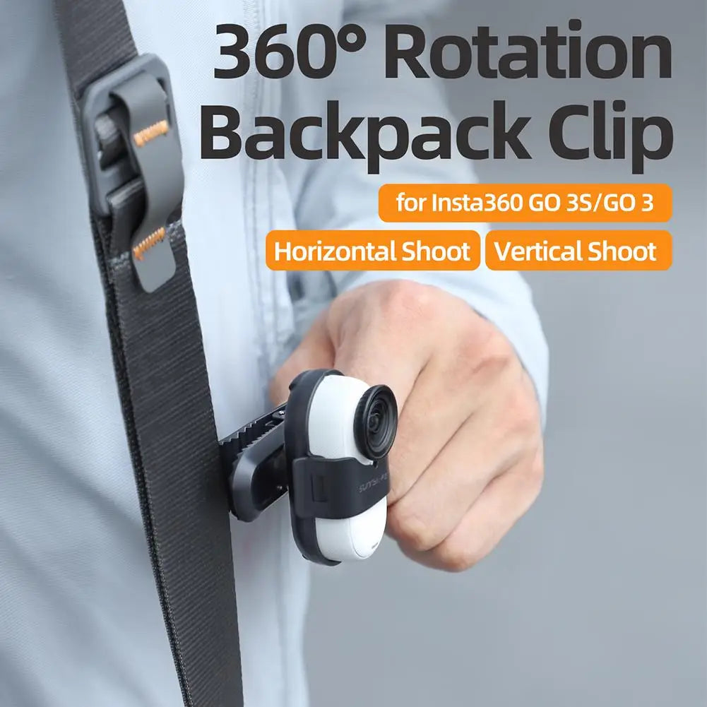 For Insta360 GO 3S Backpack Clip GO3 Sports Camera Stand 360 Degree Rotating Crocodile Clip Camera Accessories