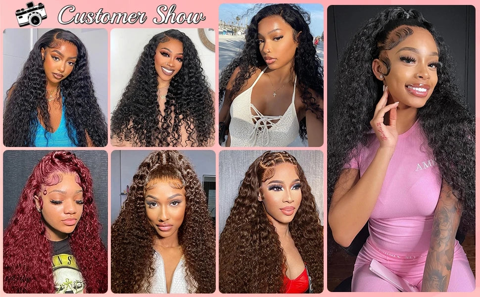 Long Deep Wave Lace Front Wigsfor Women 210% Density Curly Lace Frontal Wigs Human Hair Pre Plucked Natural Black (38 Inch)