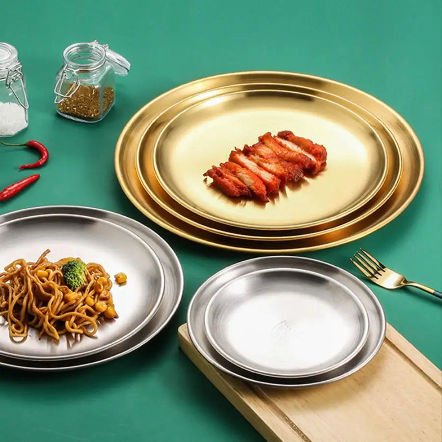 Plate tray, dining tray, steak plate, barbecue plate, Korean stainless steel circular barbecue plate
