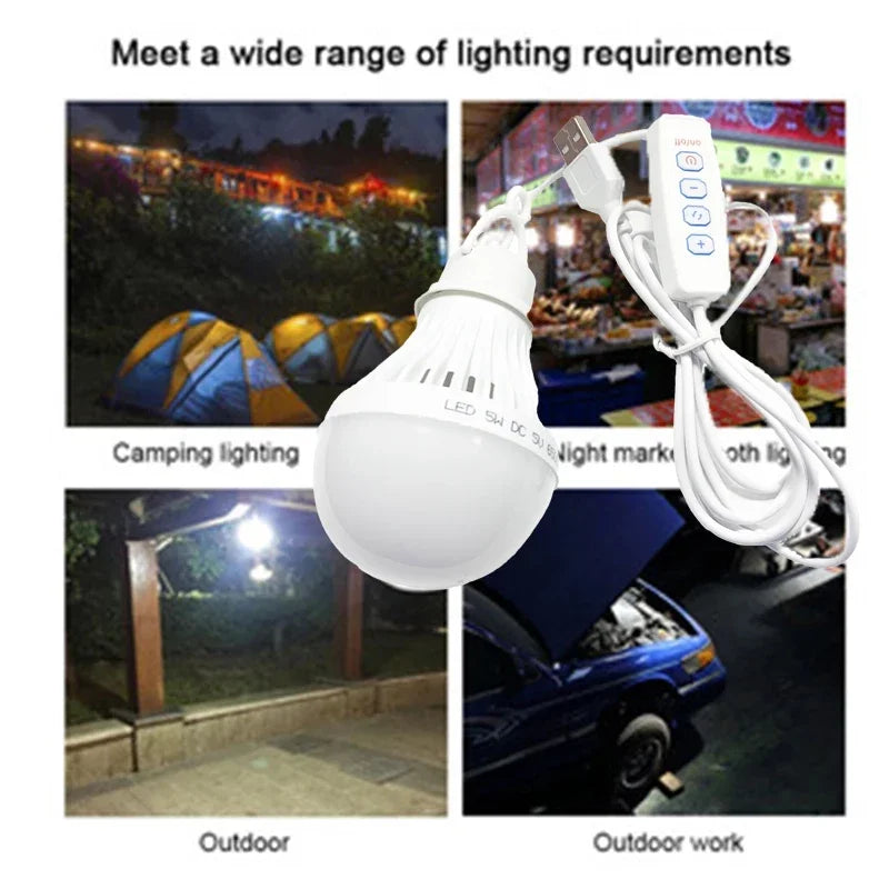 DC5V Led Camping Light 5W/7W Usb Emergency Bulb 3-color Dimmable Hanging Tent Light Barbecue Fishing Repair Outdoor Equipment