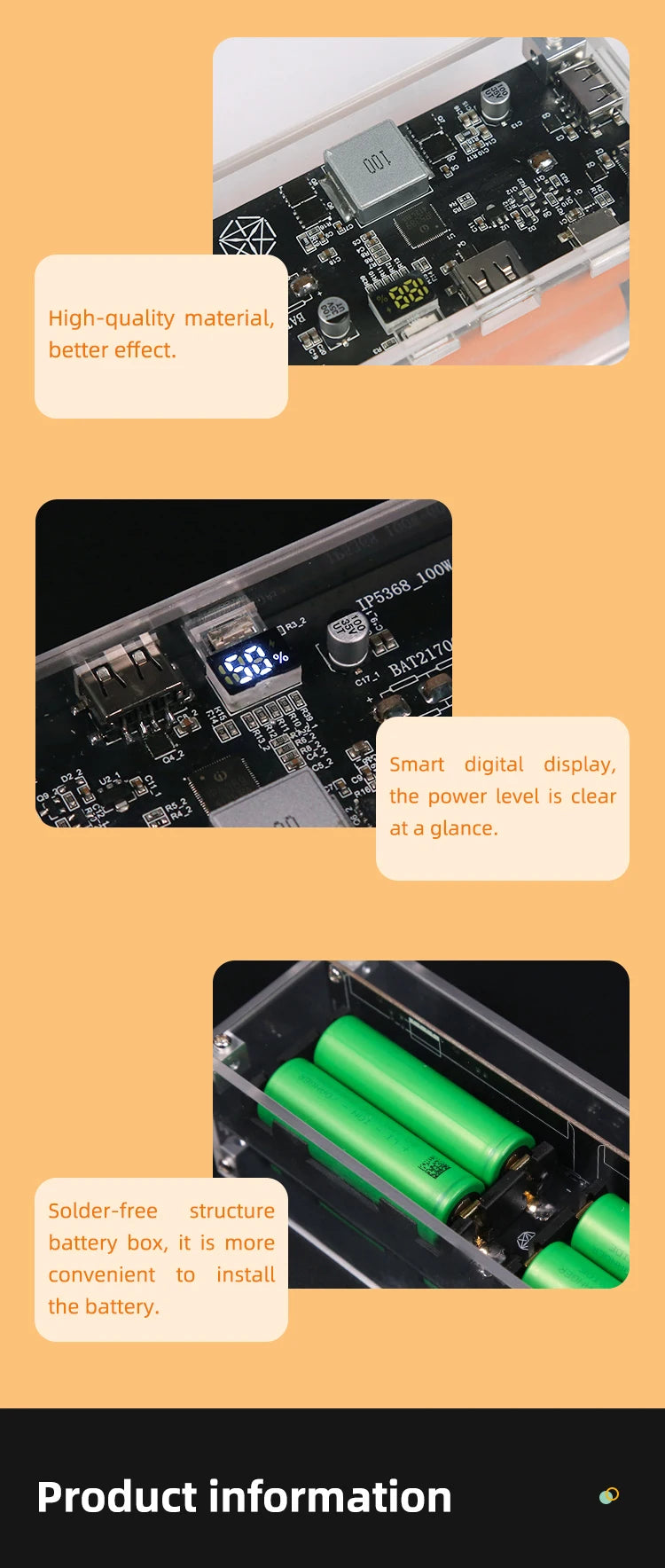 DIY IP5389 pd100w Mobile Power 리듐 18650 Battery 38400mah External Portable Power Bank Fast Charging 32800mah Power Bank Case