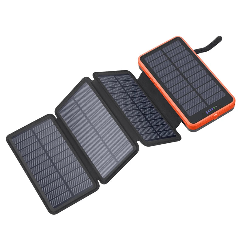 Folding Solar Power Bank 20000mAh Portable External Battery Charger for iPhone 14 13 Powerbank with LED Light Dual 2.1A USB Port