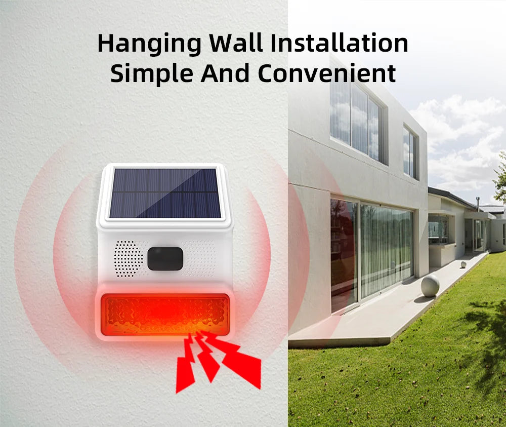 433MHz Solar Outdoor Waterproof Siren with LED Flashing Light Function as Home Garage Shed Alarm System