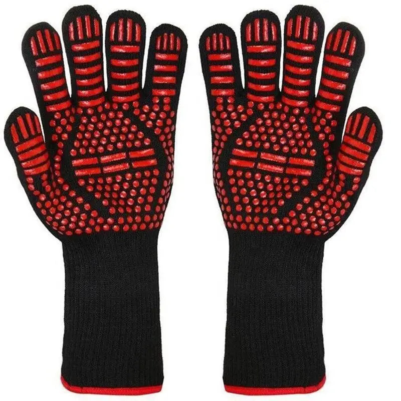BBQ Gloves Fireproof Heat Resistant Oven Mitts Silicone Non-Slip Kitchen Grilling Gloves Barbecue Cooking Baking Smoker Gloves
