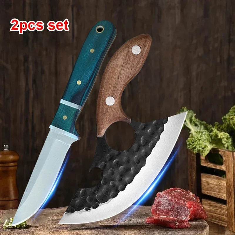 Barbecue Knife Can Open Bottle Cleaver Meat Fruit Vegetables Utility Boning Knife Kitchen Chef  Knives Wooden Handle With Sheath