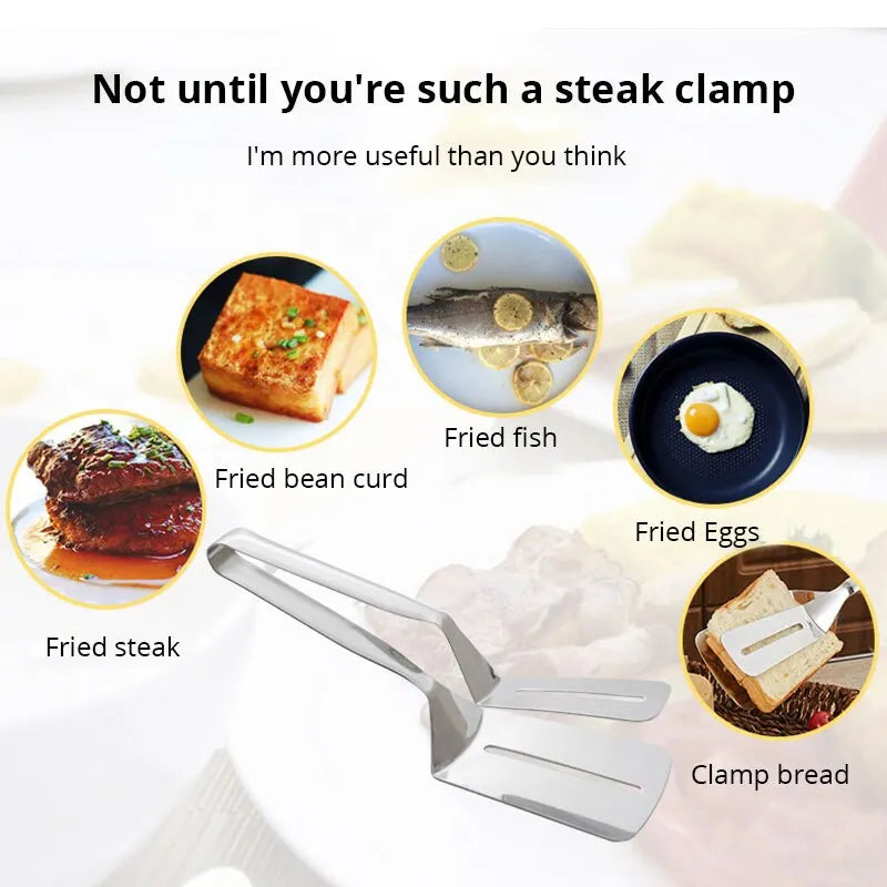 1pc Silvery 201 Stainless Steel Steak Clip Pancake Fried Fish Roast Meat Clip Barbecue Pliers Bread Clip Household Kitchen Tools