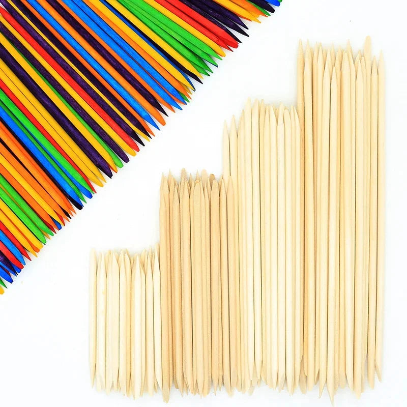 100PCS Cuticle Pusher Remover Nail Art Tools Orange Wood Sticks Rhinestones Picker Bead Pusher Manicure Pedicure Care