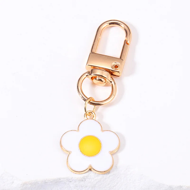 Lovely Smile Face Keychain Cute White Purple Yellow Pink Blue Black Enamel Metal Key Ring Bag Accessories For Women Ladies