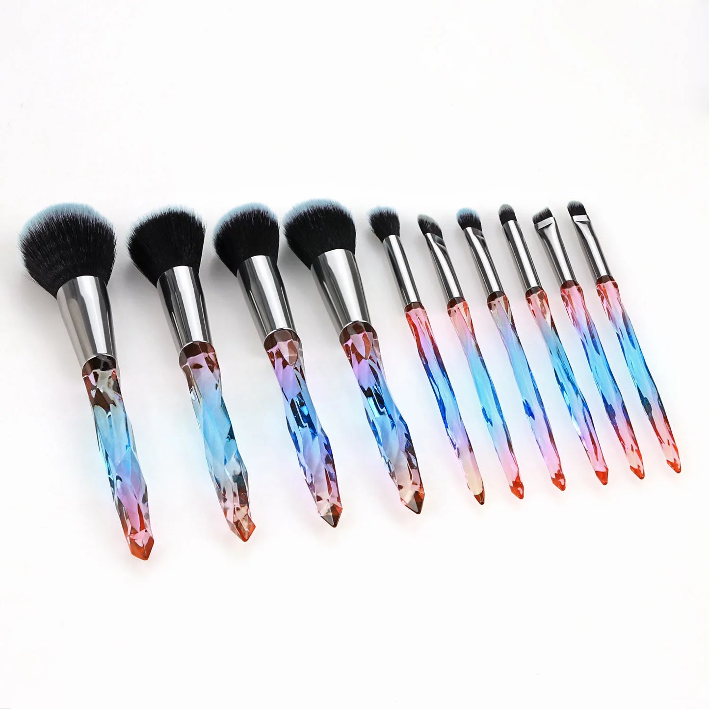 Makeup Brush Set 10Pcs Crystal Eyebrow Shadow Lip Pencil Blush Cosmetic Brushes Transparent Diamond Handle Novice Beauty Tools