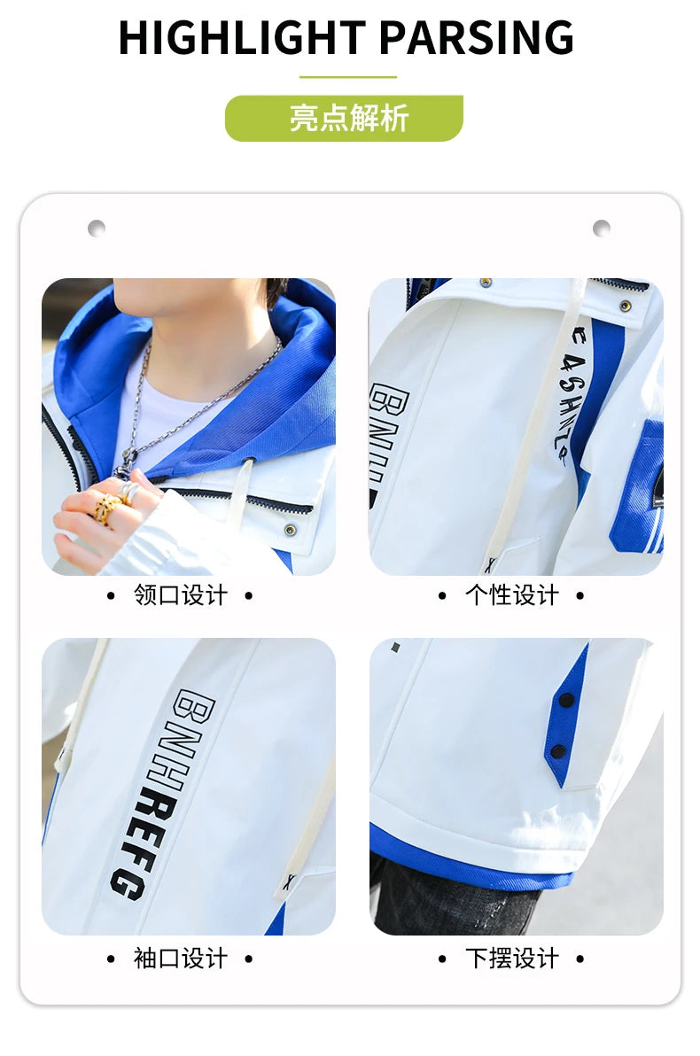 Fashion Spring Autumn Casual Hooded Jacket For Men's Loose Coat Hip Hop Streetwear Zipper Windbreaker Youth Outdoor Top Clothing