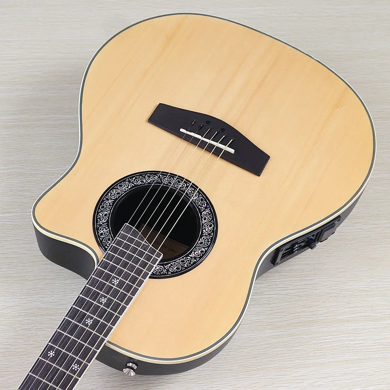 Ovation Model 41 Inch Round Back Electric Acoustic Guitar Cutaway Design 6 Strings Folk Style With Pick Up