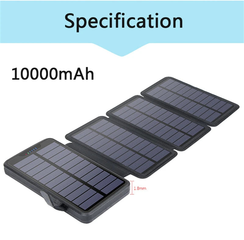 Folding Solar Power Bank 20000mAh Portable External Battery Charger for iPhone 14 13 Powerbank with LED Light Dual 2.1A USB Port