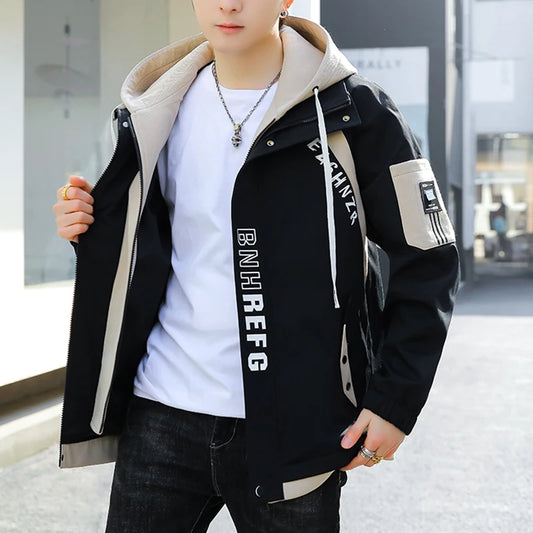 Fashion Spring Autumn Casual Hooded Jacket For Men's Loose Coat Hip Hop Streetwear Zipper Windbreaker Youth Outdoor Top Clothing