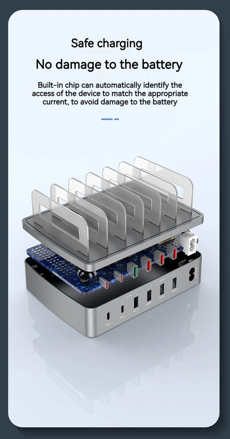 6IN1 Universal 72W 6 Port Multi USB Type C QC3.0 Charger PD Fast Charging Dock Station for Iphone 16 15 14 13 12 Pro Max Samsung