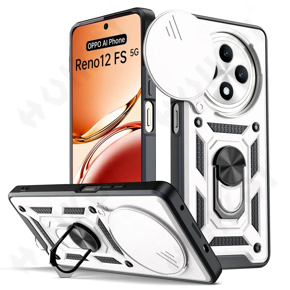 Case for OPPO Realme 13 12 Pro Plus Reno 12 Pro 12F Camera Lens Phone Case Ring Stand Armor TPU Antill Silicone Rotate Cover