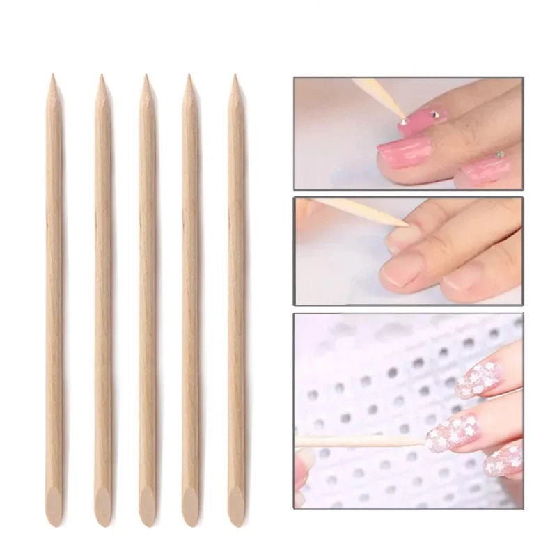 100PCS Cuticle Pusher Remover Nail Art Tools Orange Wood Sticks Rhinestones Picker Bead Pusher Manicure Pedicure Care