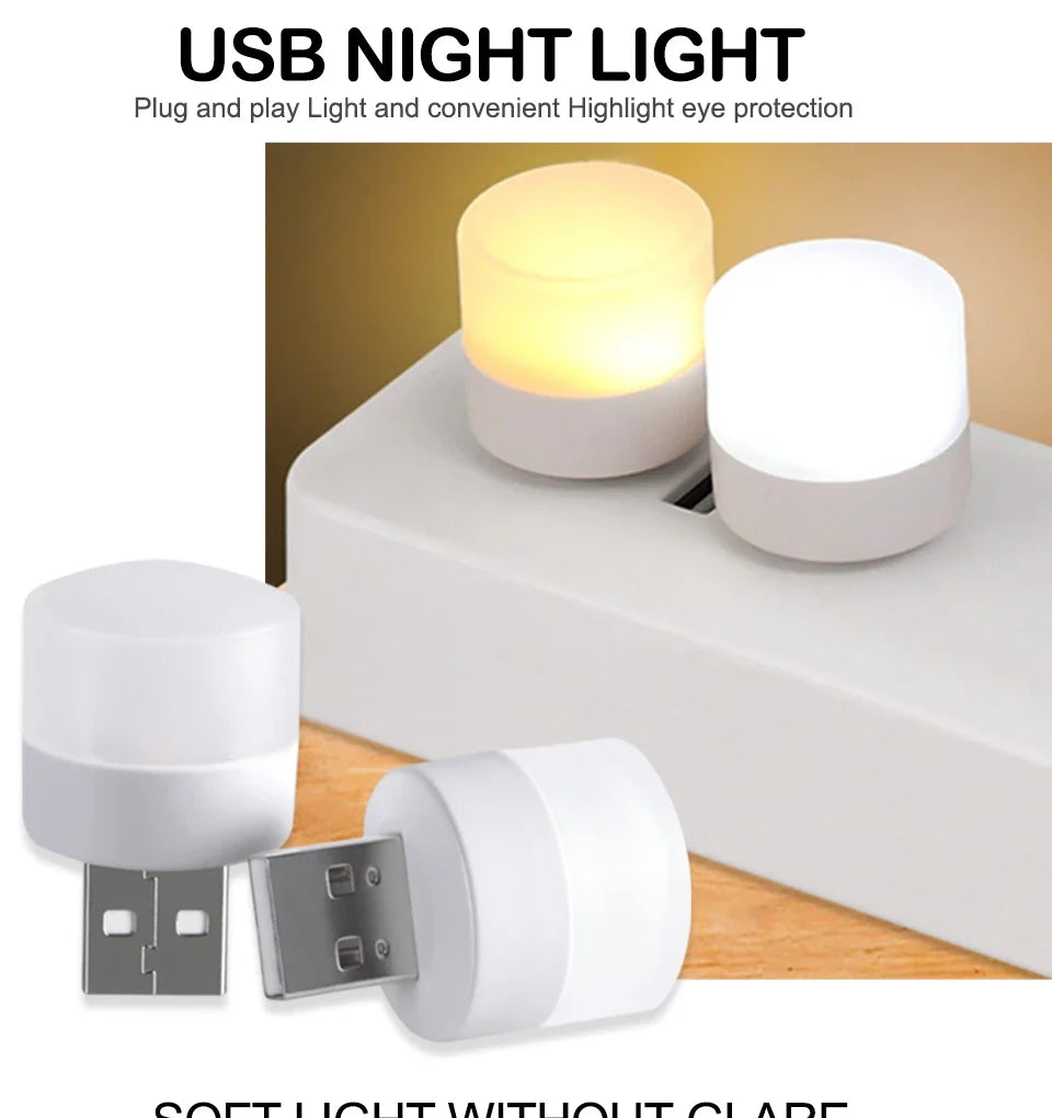 10pcs USB Plug LED Reading Lamps Eye Protection round Light for Computer Mobile Power Small Book Night Light