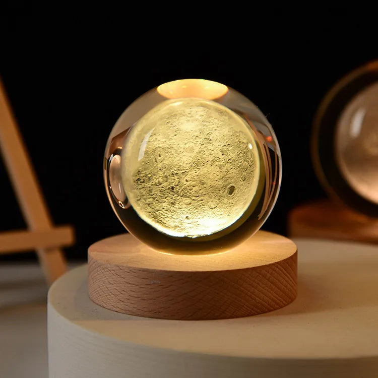 Small 3D Solar System Crystal Ball With LED Base, Night Light For Home Decoration, Gift For Astronomy Lovers