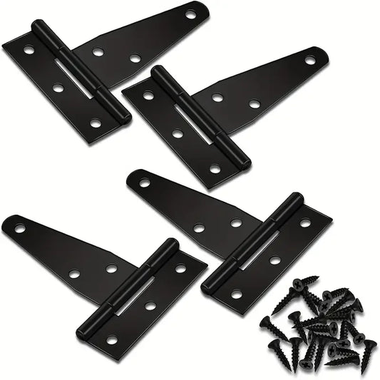 4Pcs T-Hinge Gate Shed Hinges In Black, 3 Inch Door Barn, Heavy Duty T-Strap