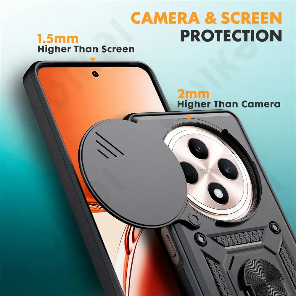 Case for OPPO Realme 13 12 Pro Plus Reno 12 Pro 12F Camera Lens Phone Case Ring Stand Armor TPU Antill Silicone Rotate Cover