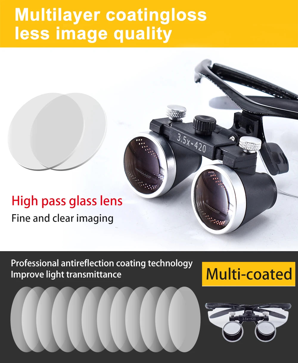 Dental Loupes Dental Magnifier Dental Lab Medical Loupes Magnification Binocular 2.5/3.5x Headlight Headlamp 3W/5W Seperately