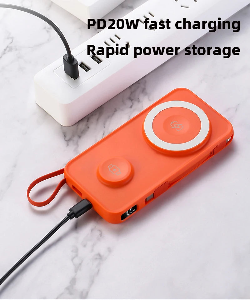 10000mAh Magnetic Wireless Power Bank With Cable Portable USB C Fast Charging External Battery For IPhone 15 Samsung Apple Watch