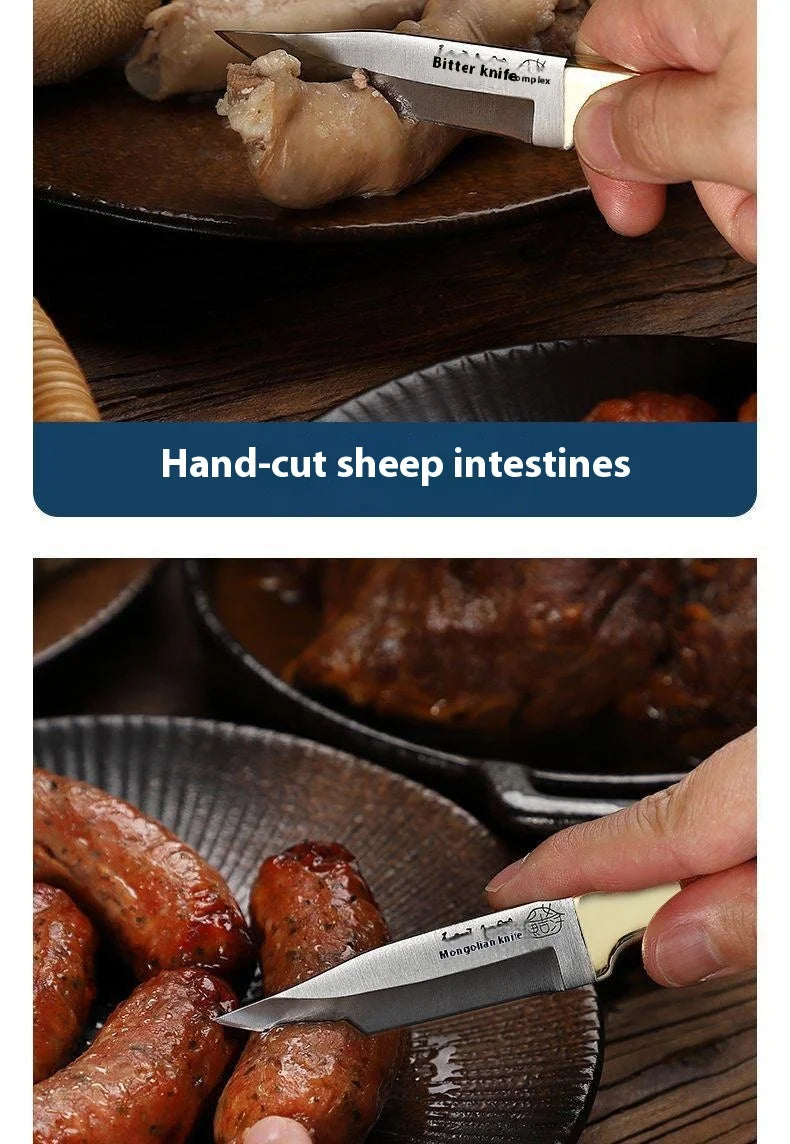 Hand steak meat knife camping copper head knife handlebar meat special knife multifunction fruit knife barbecue meat cutter knif