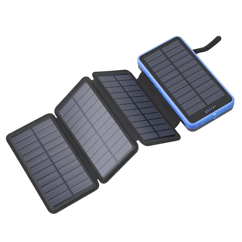 Folding Solar Power Bank 20000mAh Portable External Battery Charger for iPhone 14 13 Powerbank with LED Light Dual 2.1A USB Port