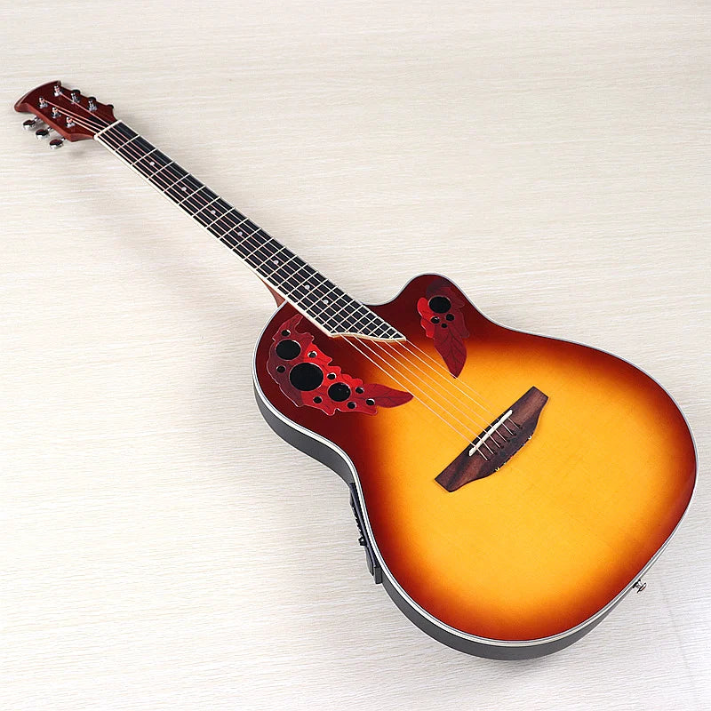 Ovation Model 41 Inch Round Back Electric Acoustic Guitar Cutaway Design 6 Strings Folk Style With Pick Up