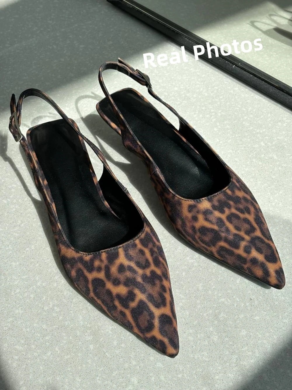 FEDONAS Ins Women Kitten Heels Slingbacks Sandals Leopard Genuine Leather Pointed Toe Party Wedding Shoes Woman Quality Pumps
