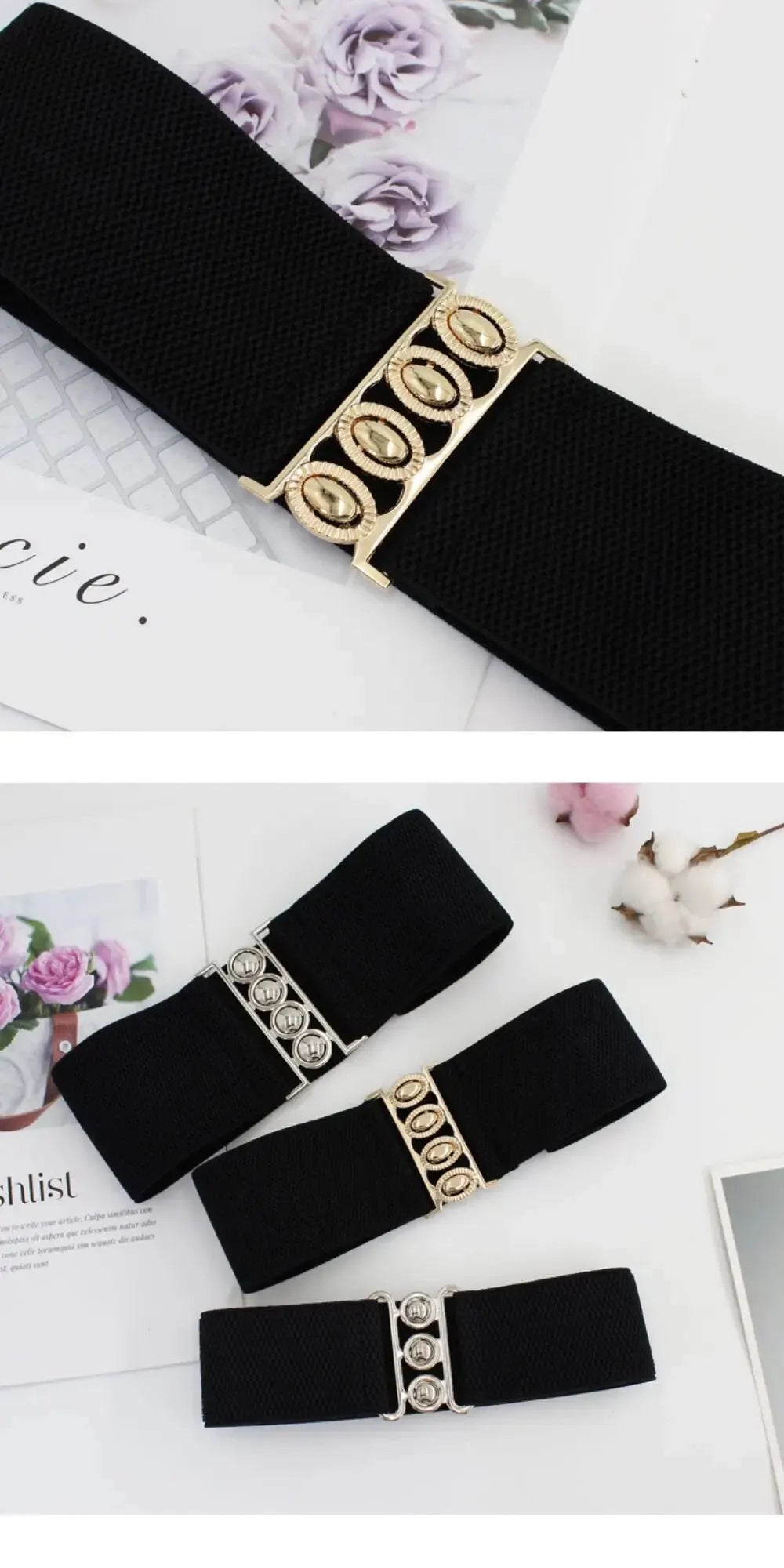 Women Belt Fashion Elastic Waist Cover Golden Buckle Elastic Waist Closure Versatile Wide Belt Paired With Dress Coat Lady Belts