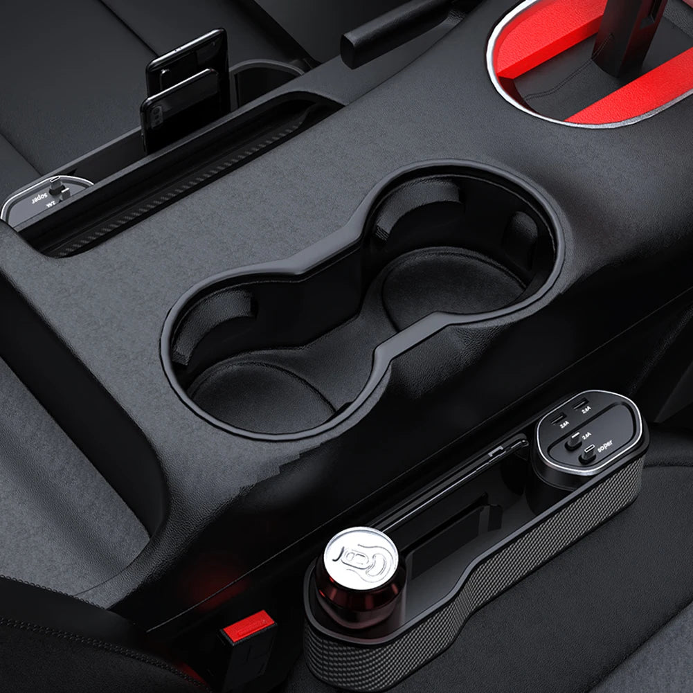 Car Seat Gap Filler Organizer USB Type-C Front Seat Console Side Pocket 10W Car Seat Gap Holder Multifunctional Wireless Charger