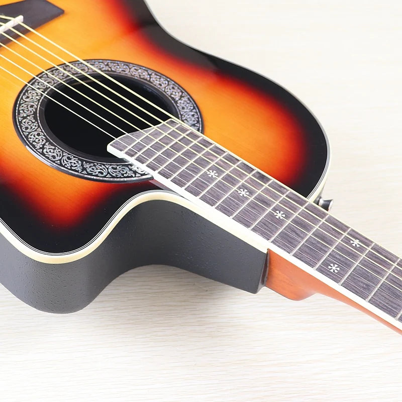 Ovation Model 41 Inch Round Back Electric Acoustic Guitar Cutaway Design 6 Strings Folk Style With Pick Up