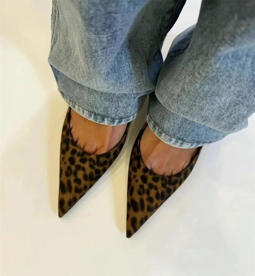 FEDONAS Ins Women Kitten Heels Slingbacks Sandals Leopard Genuine Leather Pointed Toe Party Wedding Shoes Woman Quality Pumps