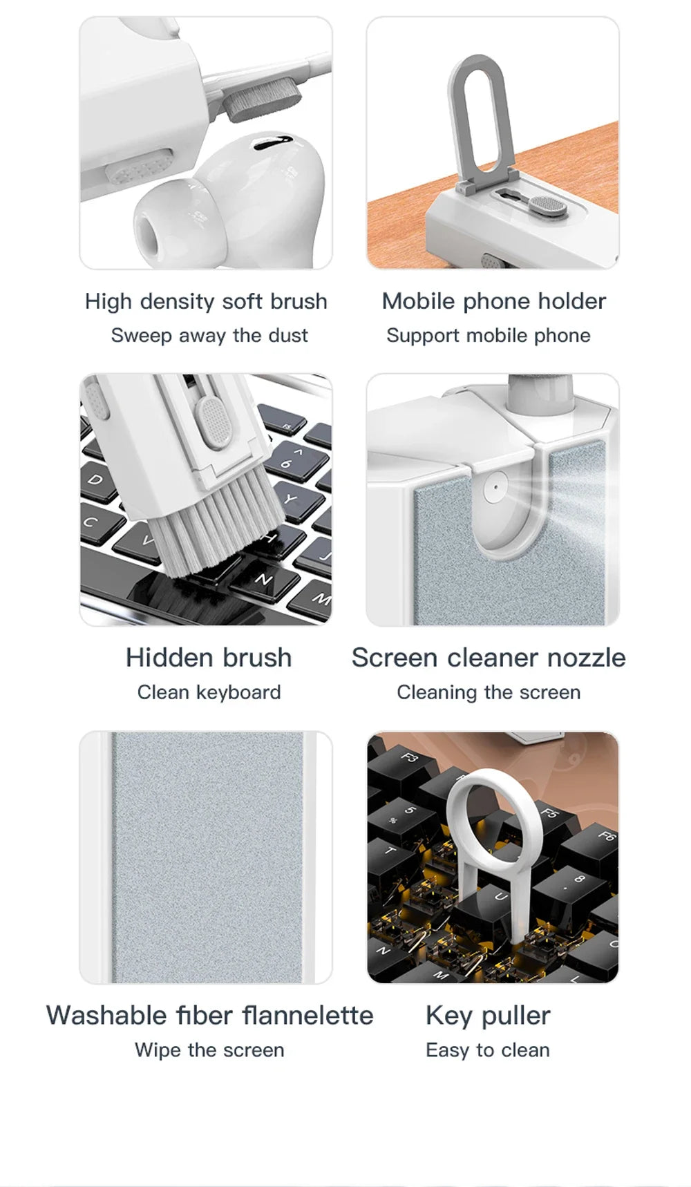 8 In 1 Keyboard Cleaning Kit Earphones Cleaner Brush For AirPods Computer Tablet Laptop TV Screen Mobile Phone Cleaning Tools