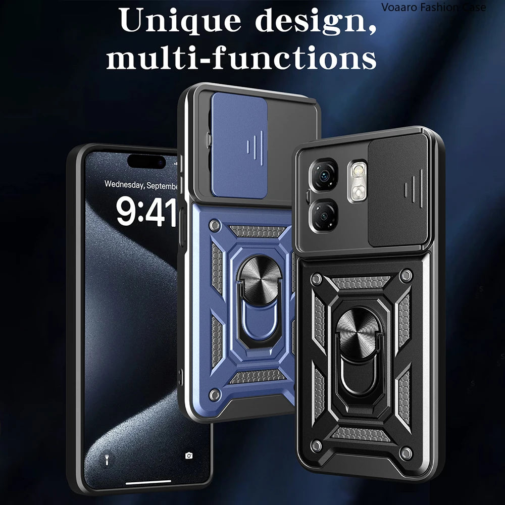 Slide Lens Camera Protect Armor Funda for Infinix Smart 9 Case Magnetic Rotate Ring Stand Holder Cover for Infinix Hot 50i Case