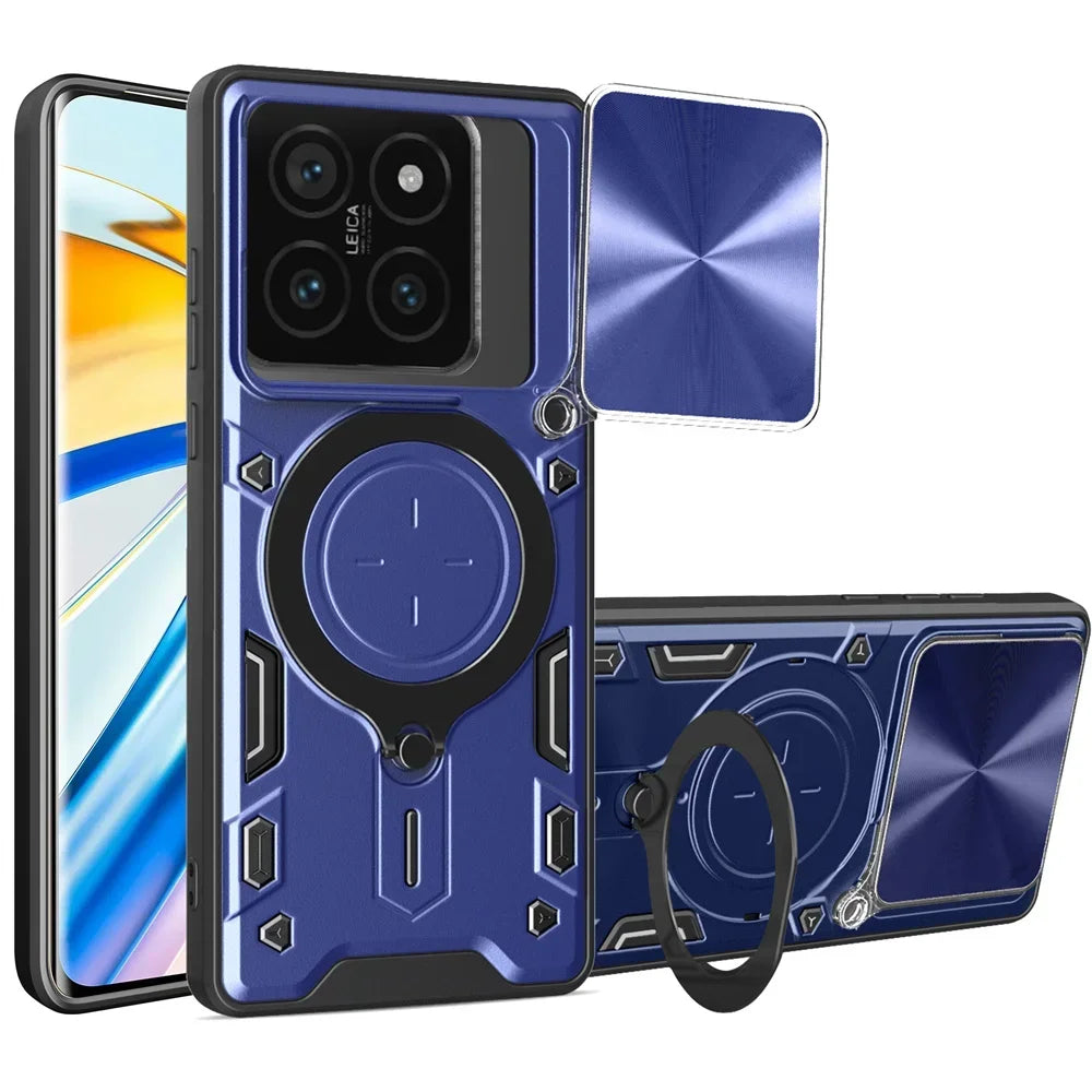 Case For Xiaomi 14T Redmi Note 13 Pro Plus 4G 5G Redmi Note 13 Pro Magnetic Rotat Camera Slide Protector Ring 360 Stand Cover