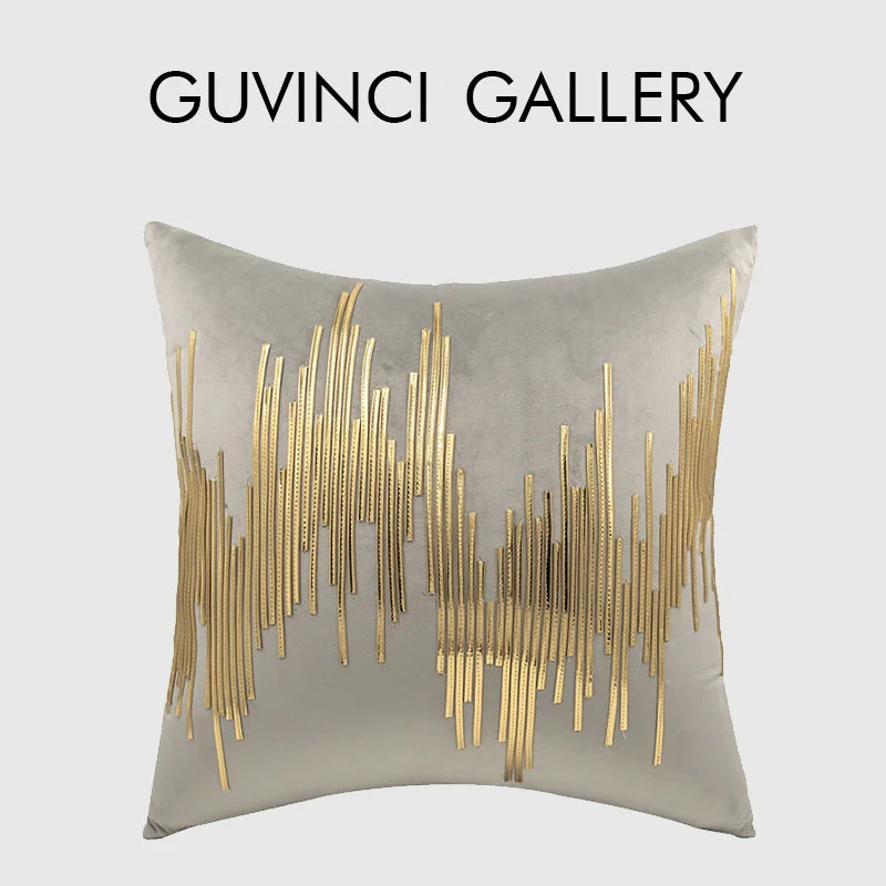 GUVINCI Midcentury Modern Faux Gilt Metallic Stripes Decorative Cushion Cover Luxury Velvet Throw Pillow Case For Hotel Villa