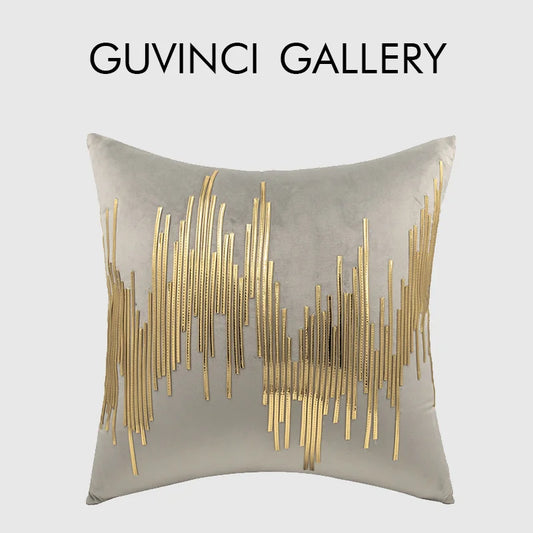 GUVINCI Midcentury Modern Faux Gilt Metallic Stripes Decorative Cushion Cover Luxury Velvet Throw Pillow Case For Hotel Villa