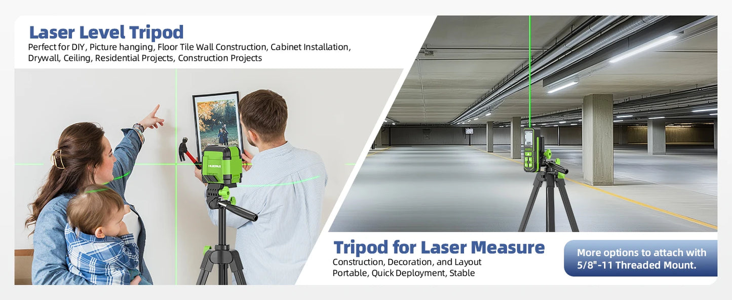 Huepar Multifunction Laser Level Tripod 1.52M With 360° Rotation Pan Head & Level Bubble Adjustable Stand For Laser Meter,Camera